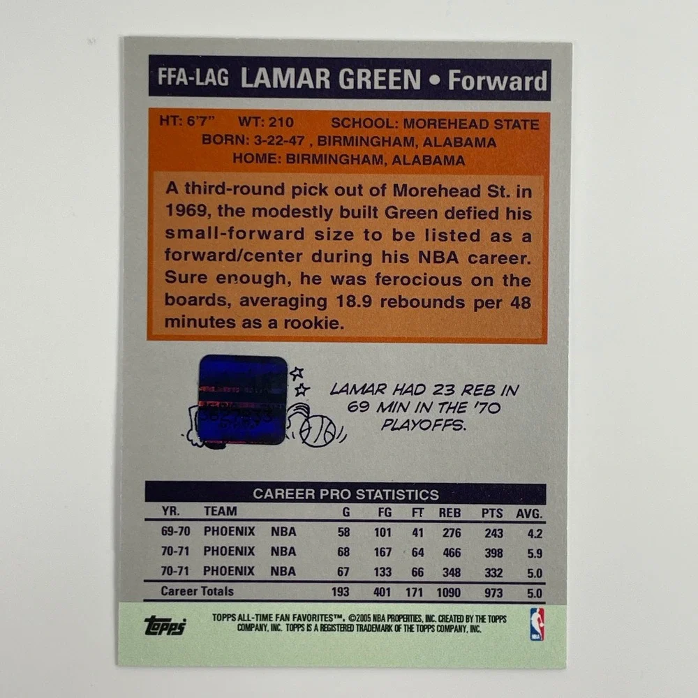 2005 Topps All-Time Fan Favorites Lamar Green Phoenix Suns Auto Card FFA-LAG
